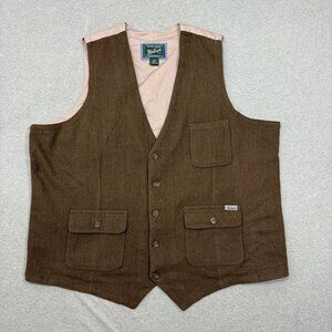 Woolrich Mens Vest Ruxton Olive Wool Blend Herringbone Tan Size XXL